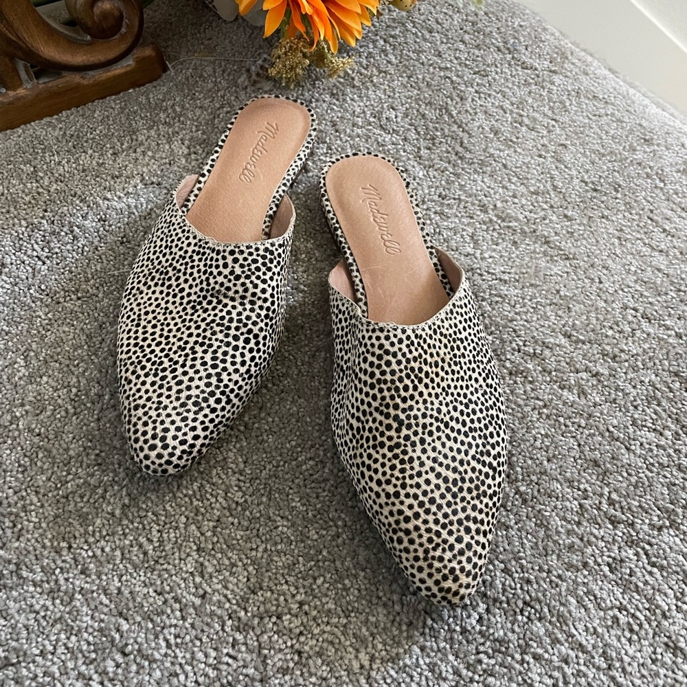 Madewell Cream and Black Speckled Pointed-Toe Mules